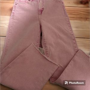 💥RISEN Pink High Rise Distressed Kick-Flare Jeans